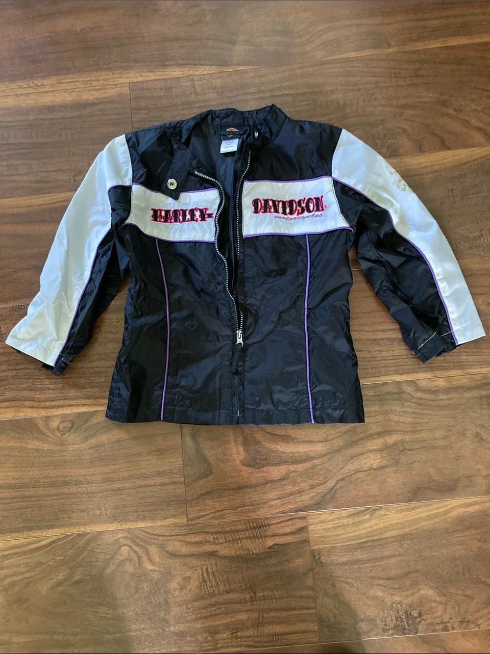 Harley-Davidson Black & White Girls' Jacket with Purple Piping